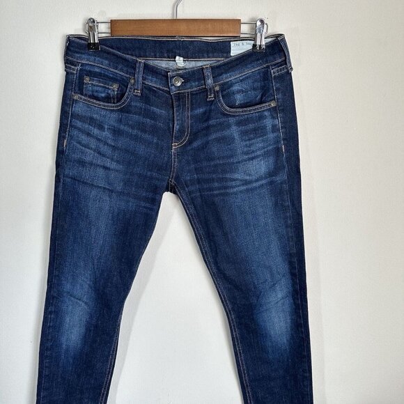 Rag & Bone Size 26 Dre Boyfriend Jeans In Yesler Dark Blue Wash Raw Hem - Picture 3 of 4